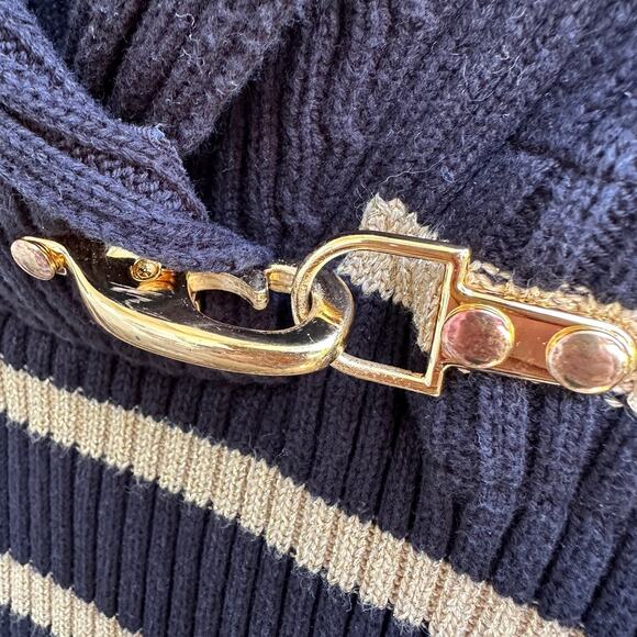 Ralph Lauren Black Label Knit Sweater Cowl Neck with Gold Metallic Clasp Stripes - Picture 10 of 10